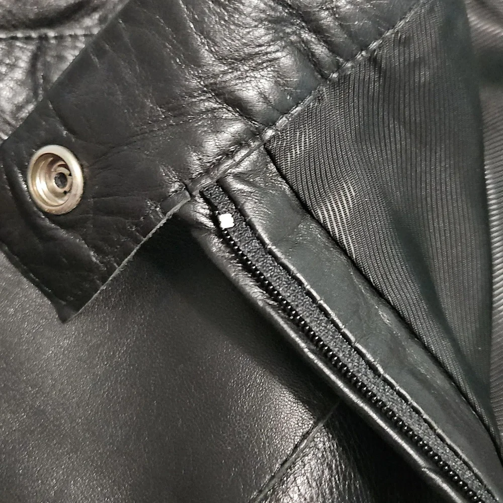 Black Leather Wide-Leg High-Rise Pants, Italy, 26" Waist / Italian 40 - Picture 6 of 7